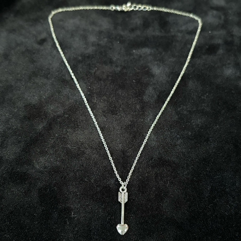 FOREVER 21 Silver Heart Arrow Dainty Chain Necklace
